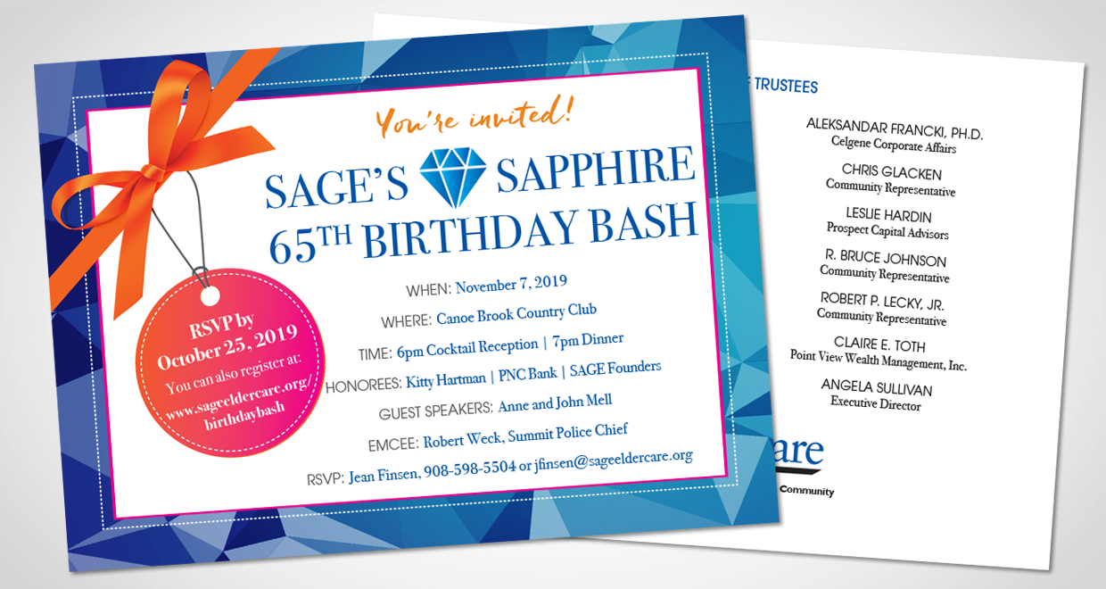 SAGE Eldercare 65th Birthday Invitation